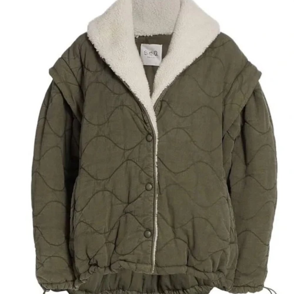 SEA NEW YORK ~~ Layla Quilted Puffer Jacket, Olive Green - FALL! Size S